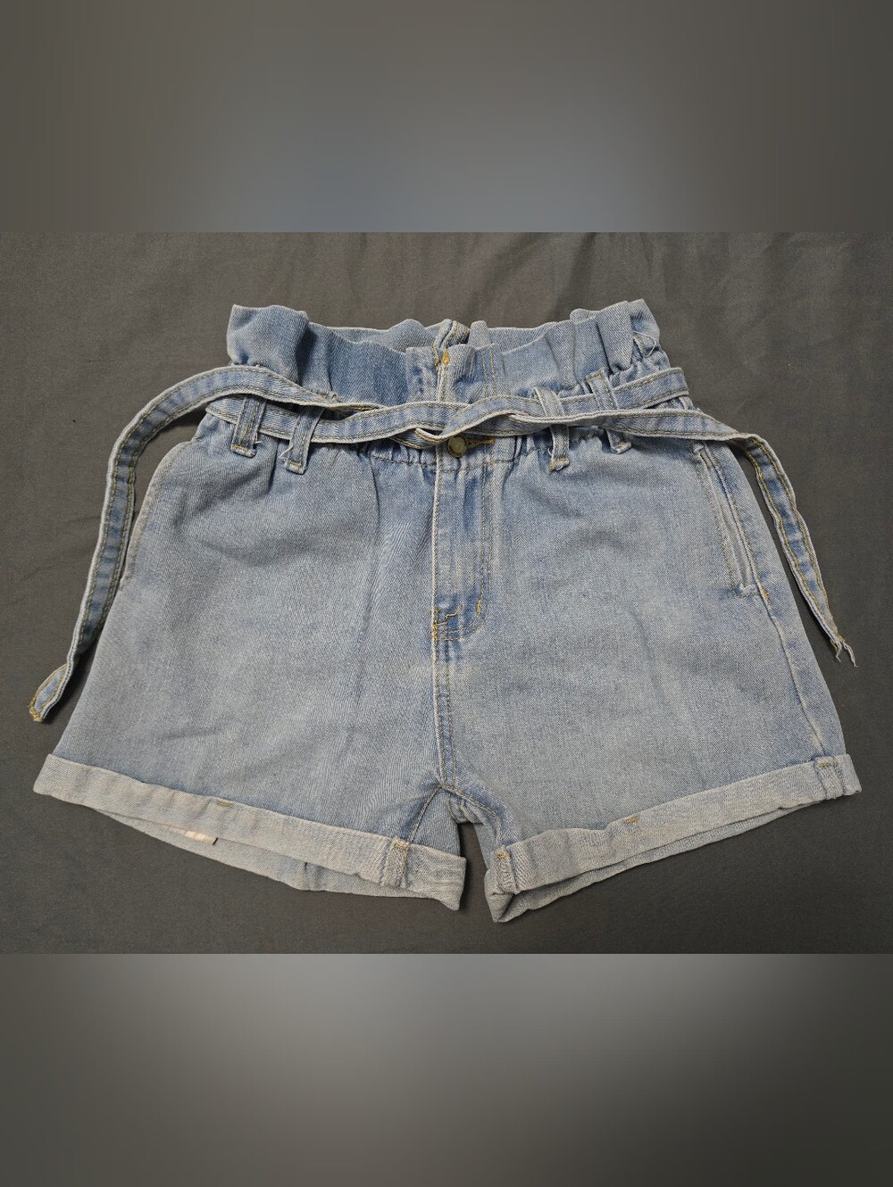 SHEIN Light Wash Paperbag Waist Denim Shorts